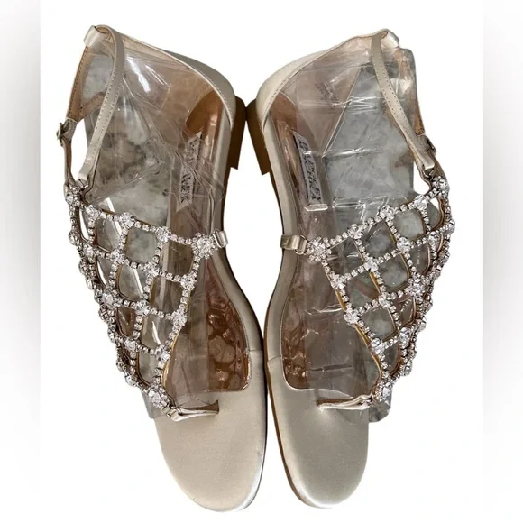 Badgley Mischka Zoanne Champagne Caged Jewel Design Thong Flats Sandals Size 6 - Picture 9 of 12